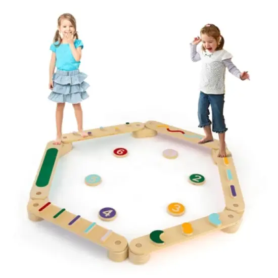 Costway Wooden Balance Beam w/ Stepping Stones Balance Board Toy Playset for 1+ Toddlers image {9}