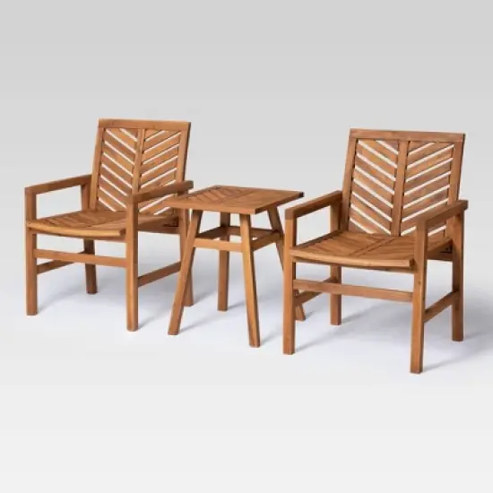 3pc Slatted Chevron Acacia Wood Patio Chat Set - Saracina Home image {9}