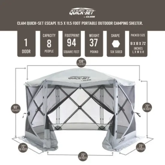CLAM Quick-Set Escape Portable Pop-Up Outdoor Camping Gazebo Screen Tent Sided Canopy Shelter with Ground Stakes & Carry Bag image {1}