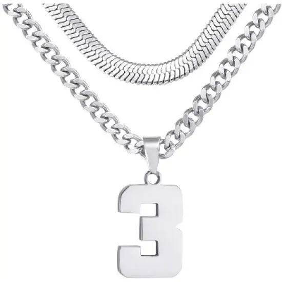 Number Necklace for Boys Athlete Kids Number Chain Layered Necklace for Men Stainless Steel Baseball Football Basketball Necklaces for Boys Gifts image {6}