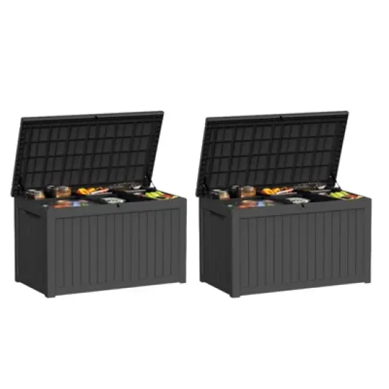 DSVIMOY Deck Boxes, 2-Piece 230 Gal Outdoor Storage Deck Box, Small Patio Storage Bin for Garden Tools, Black, 57.87"*32.24"*33.66" image {5}