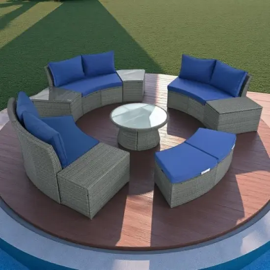 10-Piece Outdoor Rattan Modular Sectional Sofa Set with Coffee Table, Storage Box, Side Tables image {16}