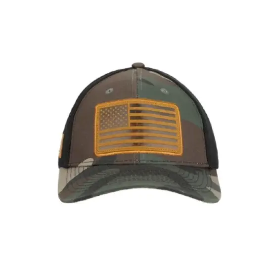 USA American Flag Patch 6-Panel Green Camo Pre-Curved Snapback Hat image {1}
