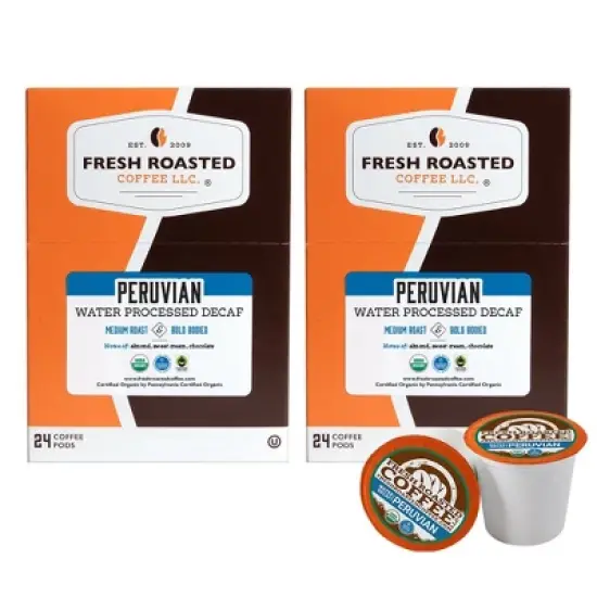 Fresh Roasted Coffee - 48 CT Organic Peruvian Water-Processed Decaf Medium Roast Single Serve Pods image {10}