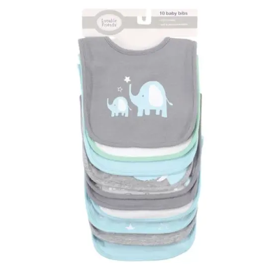 Luvable Friends Baby Boy Interlock Cotton Drooler Bibs, Boy Basic Elephant, One Size image {1}