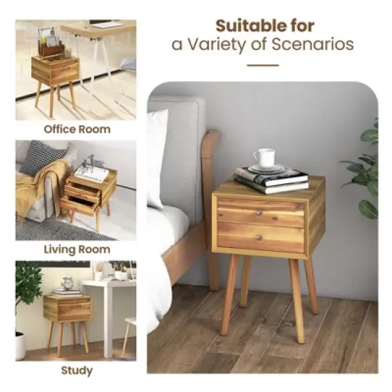 Costway End Table W/Drawers and Storage Wooden Mid-Century Accent Side Table Multipurpose for Bedroom, Living Room Home Furniture Nightstand image {8}