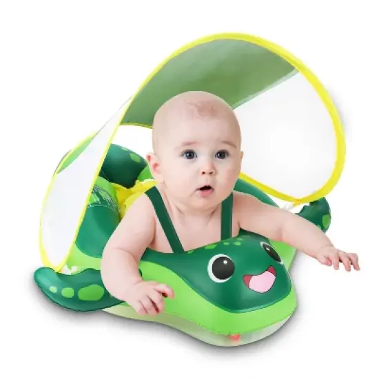 Joyfy Baby Swimming Floats, Adorable Sea Turtle Baby Pool Float with Sunshade, Safe Inflatable Swim Ring for Toddlers 1-3 Years Summer Water Fun image {8}