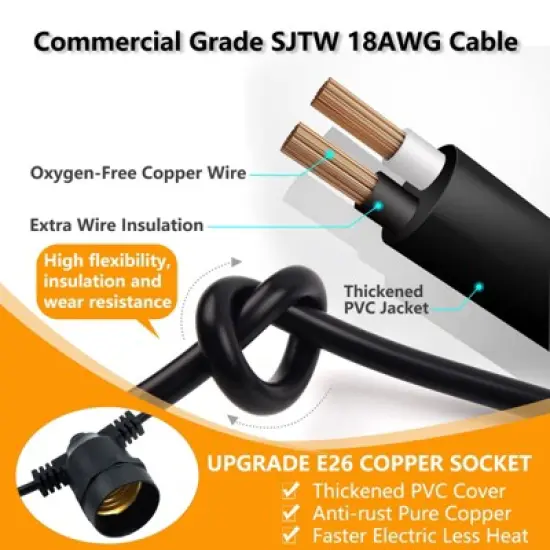 Itopfox S14 LED Outdoor String Lights, Shatterproof IP65 Waterproof for Patio, Backyard Vintage Edison Style Lights, White, Connectable, Weatherproof image {4}