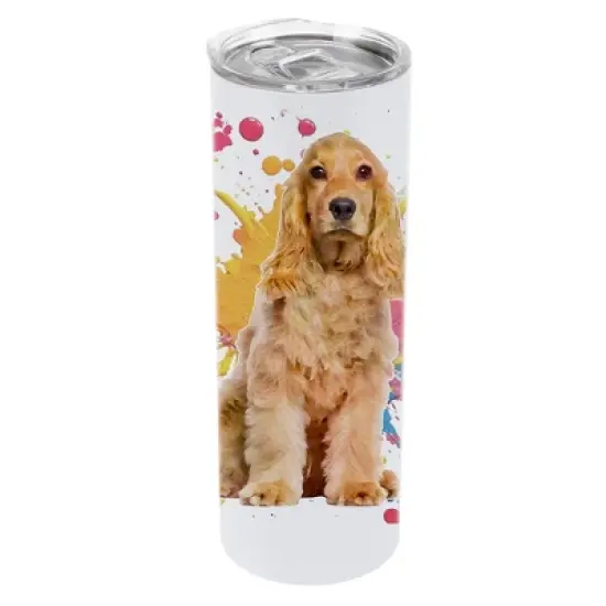 100 North 20 Ounce Stainless Steel On the Go Travel Tumbler With Push Top Lid, Cocker Spaniel Dog Paint Splatter image {5}