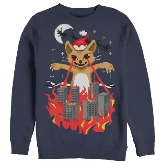 Men's Lost Gods Ugly Christmas Catzilla Sweatshirt image {2}