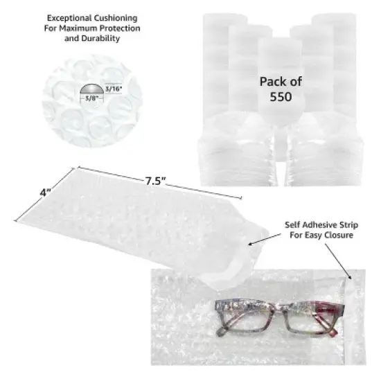 UOFFICE 1100 Clear Bubble Out Bags 4" x 7.5" Self-Sealing Pouches image {9}