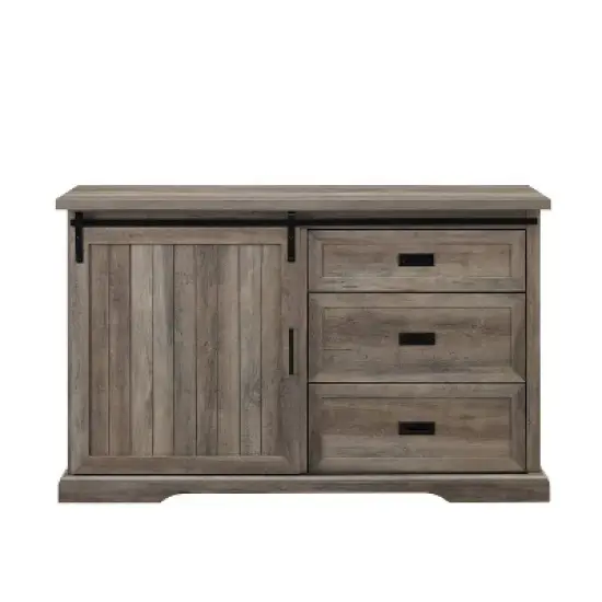 Orson Farmhouse Sliding Grooved Door Sideboard with 3 Drawers Gray Wash - Saracina Home image {1}