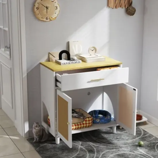 Cat Litter Box Enclosure, Hidden Litter Box Cabinet Furniture with with Drawer and Scratch Pad Doors, Indoor Wood Cat Kitty House Furniture image {2}