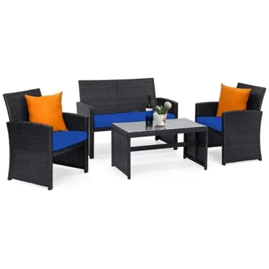 Costway 8PCS Patio Rattan Furniture Conversation Set Cushion Sofa Table Garden Turquoise\Navy\Black\Red image {7}