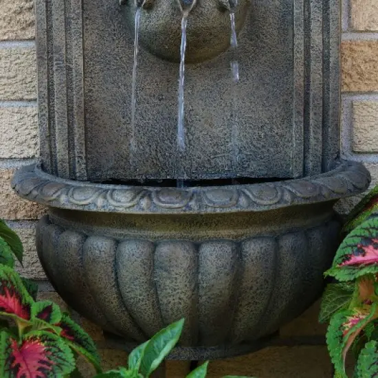 Sunnydaze 27"H Electric Polystone Florence Outdoor Wall-Mount Water Fountain, Florentine Stone Finish image {3}