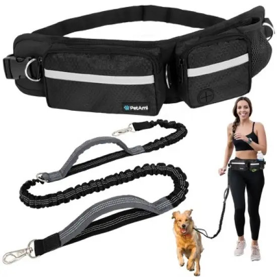 PetAmi Hands Free Dog Leash, Running Belt Bag for Walking Jogging, Waist Double Zipper Pouch with Waste Bag Dispenser image {7}