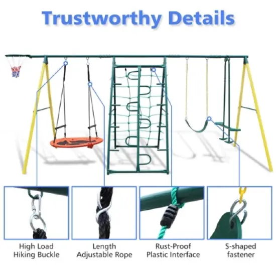 Gulches Indoor/Outdoor Metal Swing Set with Safety Belt for Backyard image {3}