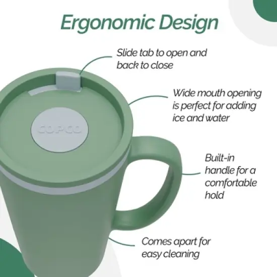 Copco Cone Travel Coffee Mug, 16 oz (Set of 2) - Insulated Drinkware with Spill-Proof Lid, Microwave & Dishwasher Safe - BPA-Free (Blue/Green) image {4}