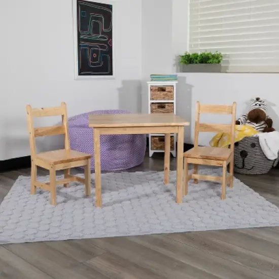 Emma and Oliver Kids 3 Piece Solid Hardwood Table and Chair Set for Playroom, Kitchen image {8}