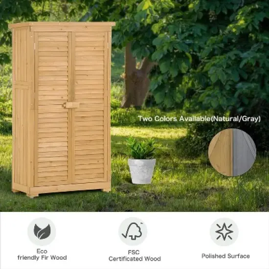 Wooden Garden Shed, 3-Tier Patio Storage Cabinet with Shelves, Outdoor Organizer, Fir Wood Wooden Lockers with Fir Wood for Indoor Outdoor image {6}