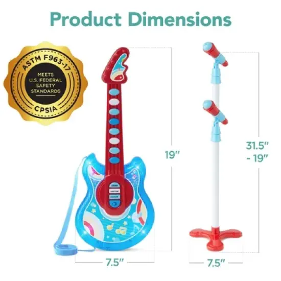 Best Choice Products 19in Kids Flash Guitar, Pretend Play Musical Instrument Toy for Toddlers w/ Mic, Stand - Blue image {6}