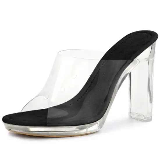 Allegra K Women's Clear Platform Block Heeled Slides Sandals image {14}