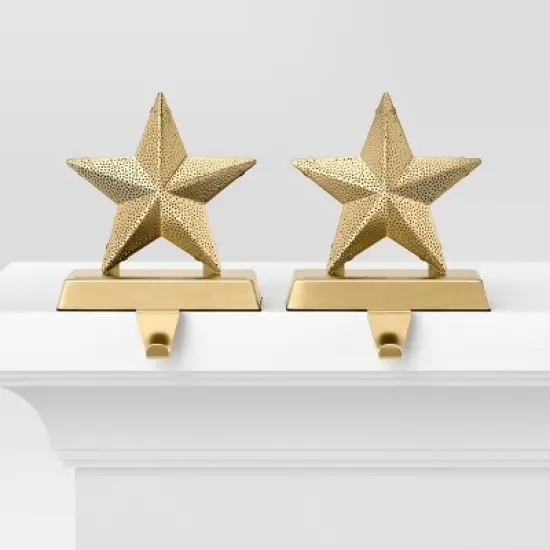 2pk Christmas Lit Metal Perforated Star Stocking Holder Gold - Wondershop&trade; image {2}