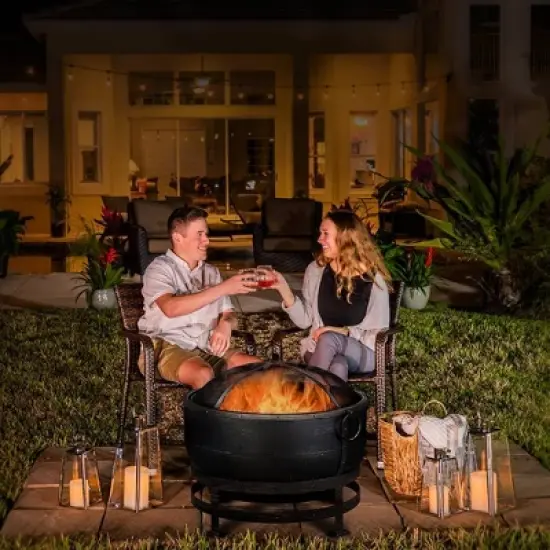 Endless Summer Round Wood Burning Outdoor Fire Pit with Kettle Design Brown image {2}