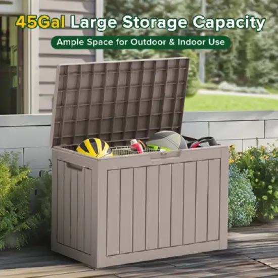 FURNIinspire Deck Boxes 45 Gallon Deck Box, Outdoor Waterproof Storage Bin, Storage Deck Box, All Weather Use, Light Brown, 17&ldquo;*31&rdquo;*22&ldquo; image {4}