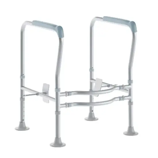 Emma and Oliver Ramsey Toilet Safety Rail for the Elderly with Height Adjustable Silver Steel Frame, Gray Padded Handles and Suction Cup Feet image {16}