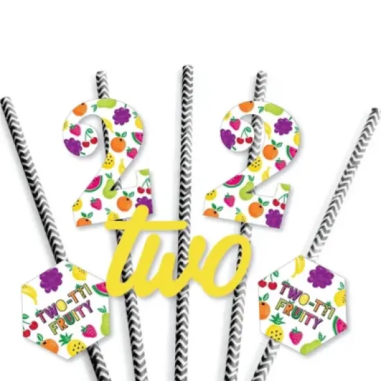 Big Dot of Happiness 2nd Birthday Two-tti Fruity - Paper Straw Decor - Frutti Summer Second Birthday Party Striped Decorative Straws - Set of 24 image {4}