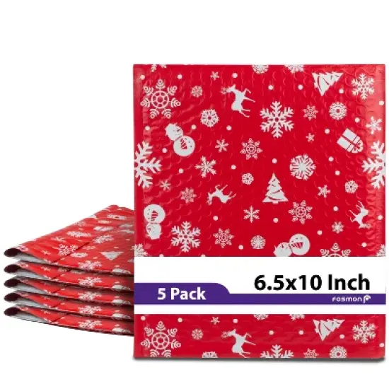 Fosmon 6.5 x 10 #0 Christmas Holiday Poly Bubble Mailer Gift Wrap, Lightweight Water/Dust/Shock/Tear Resistant Padded Shipping Envelopes image {10}