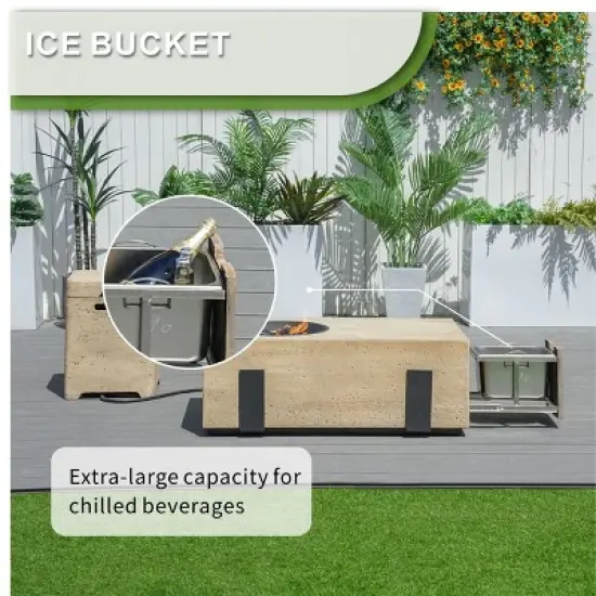 Moda Furnishings 14.6'' H x 42.1'' W Magnesium Oxide Propane Outdoor Fire Pit Table with Lid image {4}