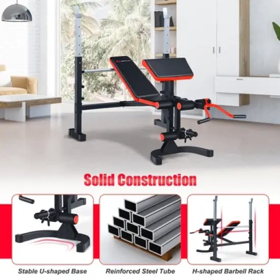 Costway Multi-function Adjustable Olympic Weight Bench W/Preacher Curl Home Gym Training image {5}