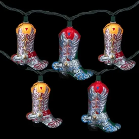 Northlight Cowboy Boots Indoor Outdoor Patio Light Set - 6' Green Wire - 10ct image {2}