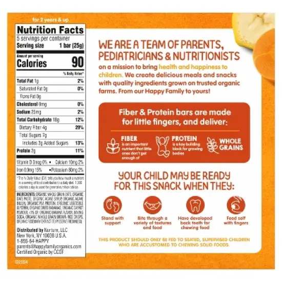 HappyTot Fiber & Protein Organic Bananas and Carrots Soft-Baked Oat Bar - 5ct/0.88oz Each image {11}