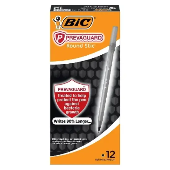 BIC Prevaguard Round Stic Ballpoint Pen Medium Point Black Ink Dozen (GSAM11-BLK) image {5}