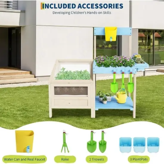 Outdoor Garden Potting Bench Table Work Station with Transparent Planter Box Raised Garden Bed 3 Side Plant Pots and Storage Shelf image {5}