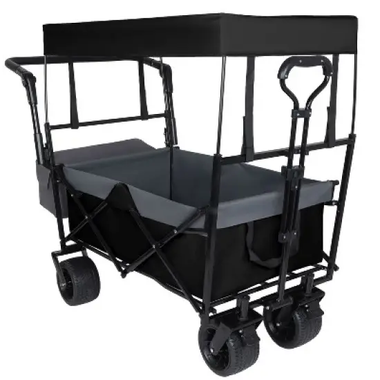 480Lbs Collapsible Wagon with Canopy, Wagon cart with 7" All-Terrain Wheels, Lightweight Foldable Wagon, Large Capacity for Camping, Shopping, Sports image {2}