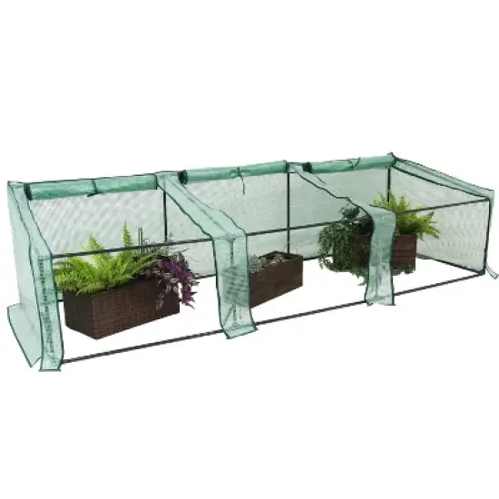 Sunnydaze Outdoor Portable Slanted Top Plant Shelter Mini Cloche Greenhouse with Zipper Doors - Green image {8}