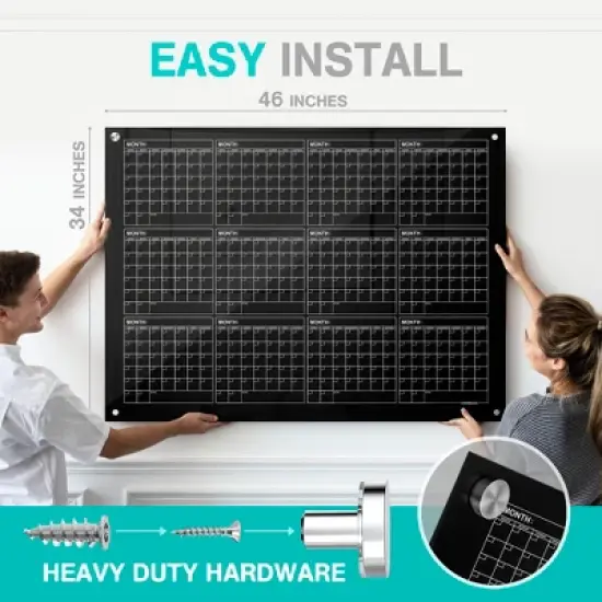 SCRIBBLEDO Yearly Black Wall Calendar Glass Dry Erase Board 34"x46"  Magnetic Glass Whiteboard Planner for Home Office & Classroom image {6}