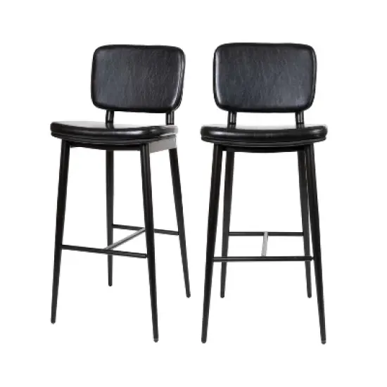 Set of 2 Faux Leather Contemporary Black Metal Frame Barstools with Integrated Footrest - Merrick Lane image {5}