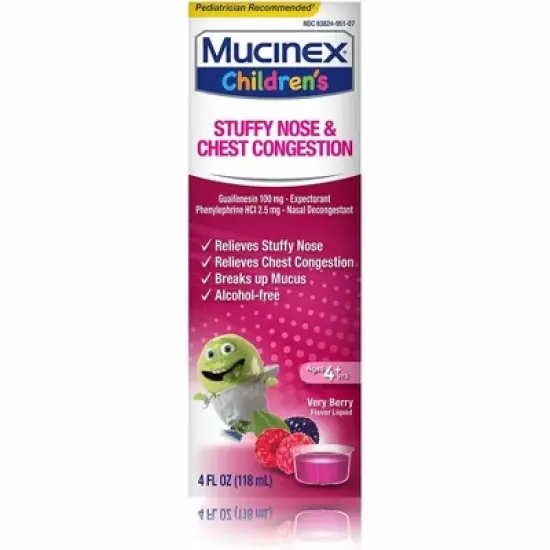 Mucinex Children's Liquid - Stuffy Nose & Cold Mixed Berry 4 oz image {8}