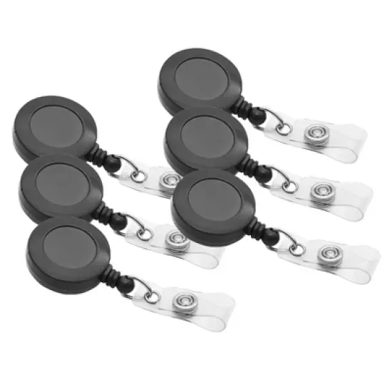 SICURIX Standard Round ID Badge Reel with Swivel Spring Clip, Black, Pack of 6 image {6}