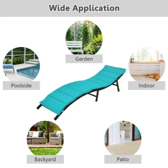 Tangkula 2PCS Outdoor Patio Rattan Wicker Lounge Chair Chaise Folding W/Cushions Turquoise image {4}
