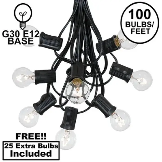 Novelty Lights 100 Feet G30 Globe Outdoor Patio String Lights, Black Wire image {8}