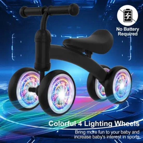 Itopfox Baby Balance Bike for 12-36 Months Kids, Toddler First Birthday Gift, No Pedal 4 Wheels Bicycle, Indoor & Outdoor Play Colorful, Black-Light image {2}