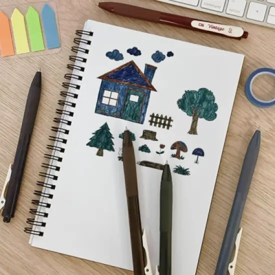 Wrapables Multi-Color Retractable Gel Pen Set (5 pack), 0.5mm Fine Point, for Writing, Journaling, Drawing, Home and Office, Classic image {6}