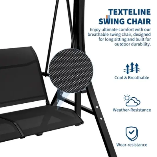 Outdoor Porch Swing Chair with Adjustable Canopy for Adults 3 Seat Glider Bench with Thickened Cushions, Durable Frame, Weather-Resistant Fabric image {4}