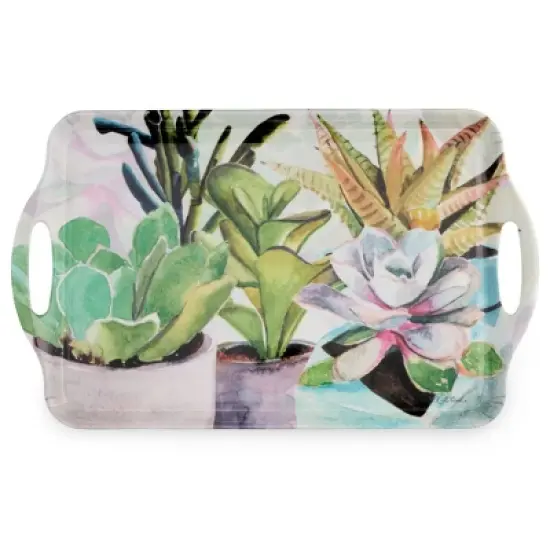 Pimpernel Succulents Large Handled Tray - 18.9" x 11.6" Melamine Serving Tray with Botanical Design - Dishwasher-Safe image {7}